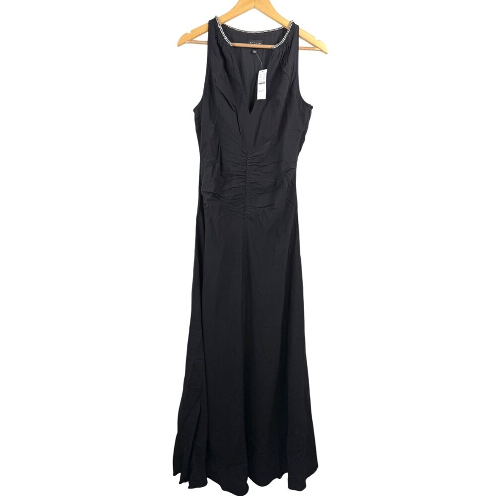 J.Crew Collection Full-length embellished ruched dress black 90s maxi sz 8 - Picture 2 of 11
